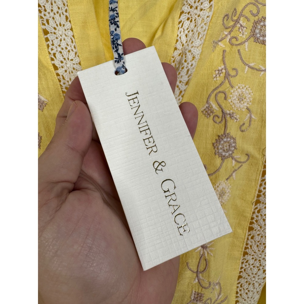 Jennifer & Grace Banana Yellow Embroidered Lace Cotton Blouse XL CT2935M - Picture 6 of 7